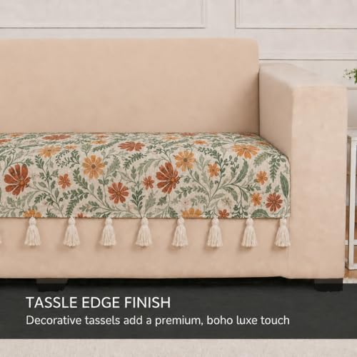 Image of STITCHNEST 'Eden Weaves Collection Series' 3 Seater Sofa Cover| Elegant Woven Fabric, Decorative Tassels, Washable & Durable for Modern Living