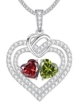 LOUISA SECRET Collar de plata de ley 925 con dos corazones y piedra natal para mujer, colgante hipoalergénico con cadena ajustable para uso diario, aniversario, cumpleaños, graduación, regalo con caja
