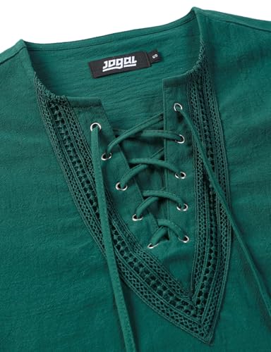 Image of JOGAL Mens Renaissance Shirt Medieval Pirate Viking Halloween Costume Gothic Steampunk Retro Long Sleeve Lace Up Shirts
