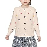 Kids Knit Cardigan Sweater with Colorful Pompom Cute Warm Long Sleeve Button Down Knitwear Jacket (Beige, 18-24 Months)