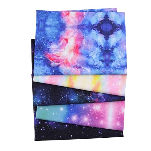 Tela de acolchado de algodón Galaxy - Starry Sewing tela, tela de impresión de espacio galaxia | Tela de algodón cuadrado de 5 piezas, material para colchas, manualidades, corredores de mesa