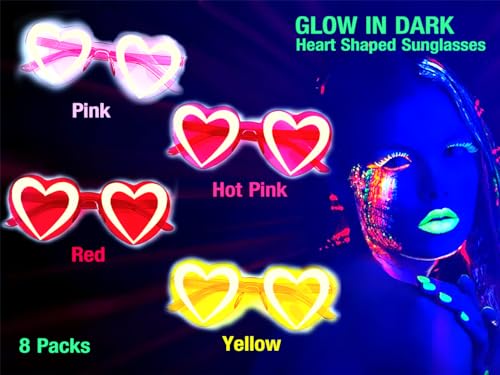 Heart Shaped Rimless Sunglasses, Jelly Fudge Series Bachelor Party Cool Sunglasses 8 Pack, Colors Funky Glasses Party Favors (Glow in Dark)2