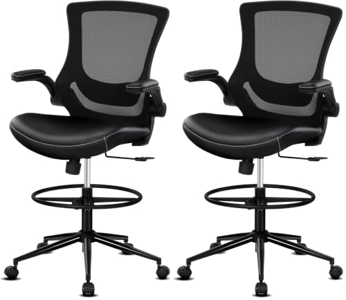 Image of Misolant Tall Office Chair for Standing Desk, Drafting Chair with Footrest Ring, 120Recline,Adjustable Height,Lumbar Support,High Office Chair for Home (Pack of 2)