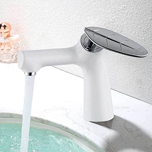 Robinet de lavabo de salle de bain chromé et blanc, mitigeur d'eau chaude et froide en laiton