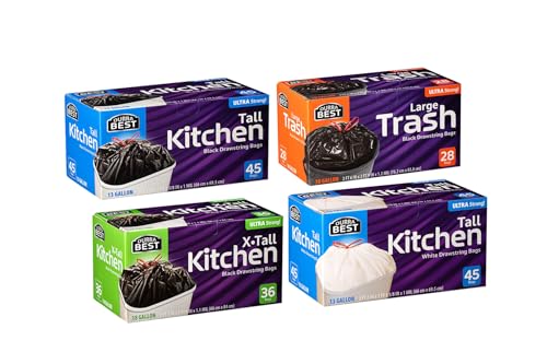 DURRA BEST Drawstring trash bags Ultimate Mix Pack - 13 Gal (90ct), 18 Gal (36ct), 30 Gal (28ct)