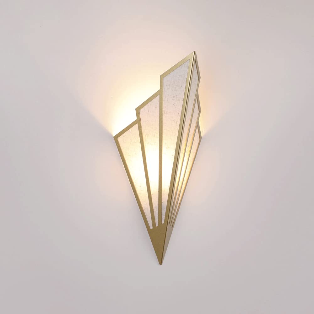 Apliques de pared Art Deco para interiores Lámpara de montaje en pared en forma de abanico, pantalla de lino antiguo Lámpara de pared con enchufe E14 Accesorio de iluminación para sala de estar Dormit