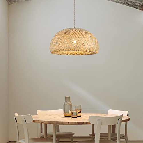 Bamboo Large Pendant Light Fixture 17.8 inch One-Light Adjustable Boho Basket Handmade Woven Pendant Lighting for Kitchen Island Farmhouse Dining Room Living Room by Hchunqjor - Image 3