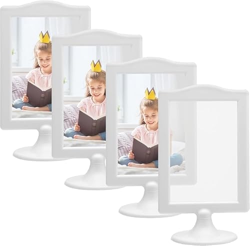 HENGBIRD 4 Piezas de Cuadros de Foto de Cuadros de Pie de Doble con Insertos Y Marco de 2 Lados de Base para Pantalla Vertical Blanca