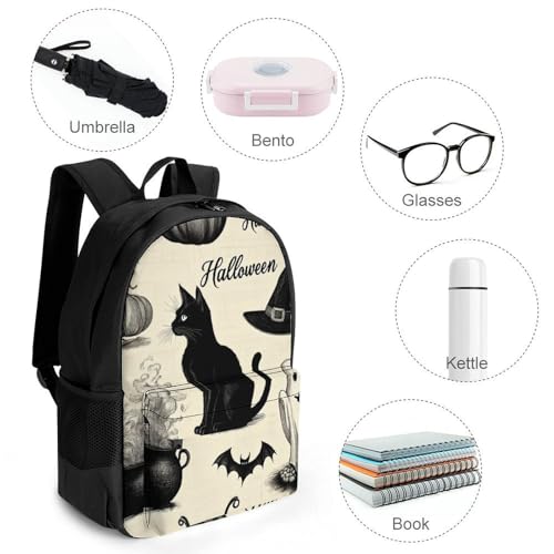 Daypack Bookbag Anti-Theft Multipurpose Large Capacity Bookbag - Halloween Decorations Black Cat Pumpkin Skull Party Pattern Travel Hiking & Camping Rucksack With Adjustable Shoulder Straps4