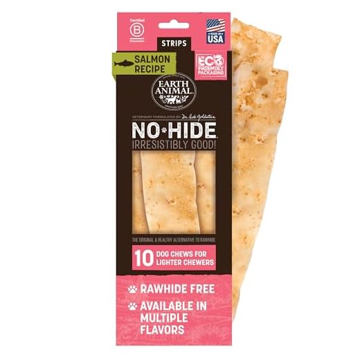 Earth Animal No Hide Strips - Natural Rawhide Free Dog Chew Strips, Salmon - 10 Count Value Pack
