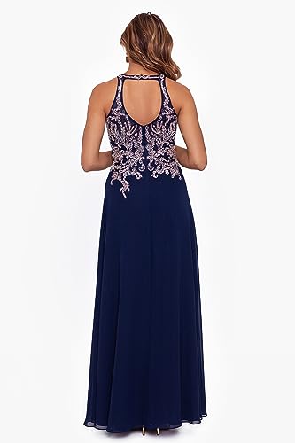 Image of Betsy & Adam Women's Betsy & Adam Women's Sleeveless, Floor-Length, Gown with Embroidered Illusion Bodice and Flowing Skirt