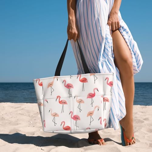 Large Capacity Beach Bag Waterproof Pool Tote for Gym Swimming Camping Carry On Bag Flamingo. Print3