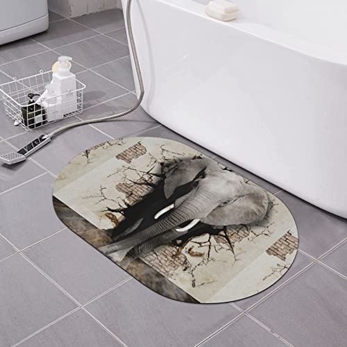 3D Elephant Printed Bath Mat, Non-Slip Absorbent Quick-Drying Diatomaceous Earth Shower Mat for Front of Bathtub,Bathroom Floor Mat 16"X 24"
