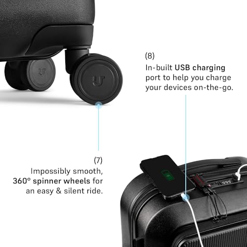 Image of Urban Jungle by Safari, Cabin Trolley Bag with Laptop Compartment, Hardside Polycarbonate Small (55 Cm) Suitcase with USB Charging Socket, 8 Silent Wheel Luggage for Both Men & Women (Black)