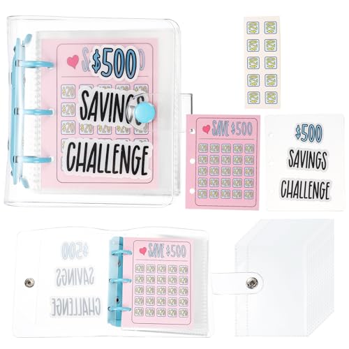 PATIKIL 500 USD Savings Challenges Book, Money Saving Binder with 25 Pages Reusable Budget Envelope Cash Envelopes for Budgeting Financial Planner Office Business, Blue