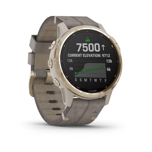 Garmin Fenix 6S Pro Solar Smartwatch Goldfarben / Leder Grau 010-02409-26