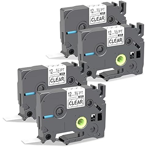 4 x Compatible Label Tape Replacement for Brother P-touch Tape TZe-131 Black on Transparent P Touch Label Tape 12 mm x 8 m for Brother Labelling Device P Touch-1000 H100r H100lb H105 E110 10 Cover