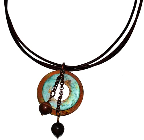 Elaine Coyne Collectible Artwear Bohemian Chic Geometry Line Verdigris And Earth Patina Double Circle Pendant - Jasper #TOP1