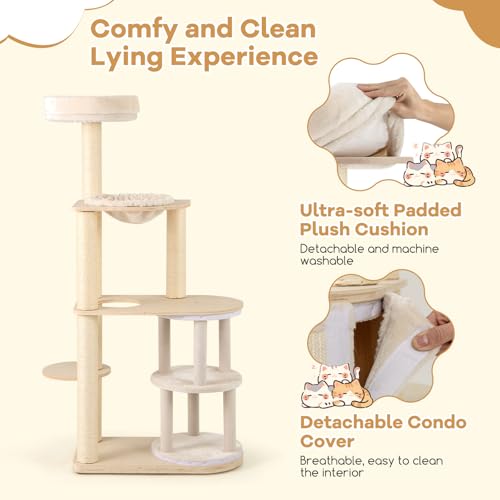 Torre para gatos de madera moderna de 60 pulgadas miniatura 7