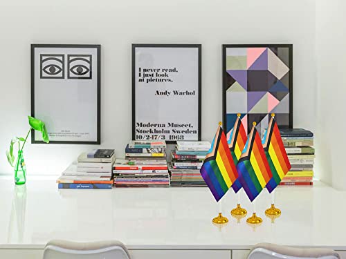 Wxtwk 12 Pack Progress Pride Rainbow Desk Flag Small Mini Gay Lgbt Table Flags With Stand Base,Rainbow Mardi Gras Festival Events Celebration Decorations #TOP4