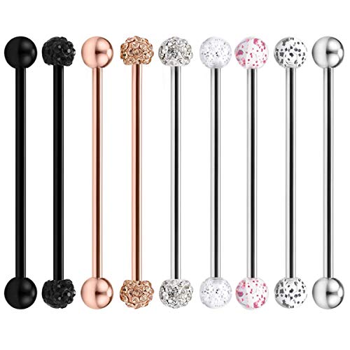 Senxido 14G 9 Pcs Surgical 316L Stainless Steel Industrial Barbell Earrings for Women Men Cartilage Helix Rings Piercing Jewelry 1 1 4 Inch (32mm) 1 3 8 Inch (35mm) 1 1 2 Inch (38mm)