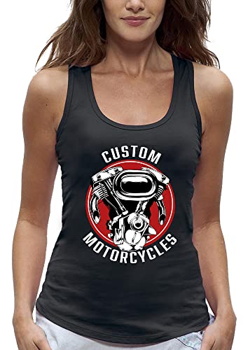 PIXEL EVOLUTION Camiseta de tirantes Biker – Custom Motorcycles – Motor de Moto Mujer, Negro , XXL