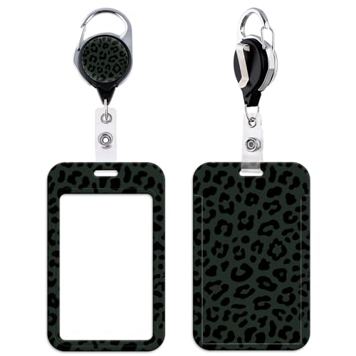 Leopard ID Badge Holder Cute Retractable Badge Holder Reel with ID Holder Reel for Keys & ID Badges for Women Teachers Men Boys Staff for School Work Gift Vertical ID Card Holder Protector Case(Grey)