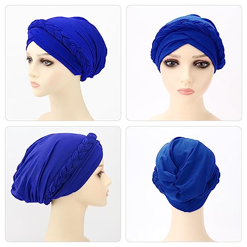 Image of DRESHOW Turban Pre-Tied Twisted Hat Thread African Head Wraps for Black Women Chemo Cancer Cap Braid Hair Cover
