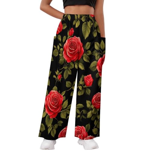 Womens Loose Lounge Pants, Casual Wide Leg Sports Pants with Pocket High Waisted Sweatpants