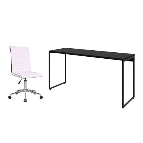 Conjunto de Mesa Studio Preta 150 cm com Cadeira de Escritório Secretária Giratória Marilyn Branca