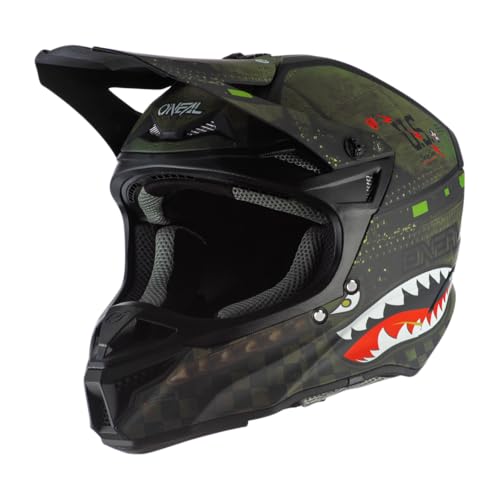 O Neal Casco Enduro Motocross 2 Carcasas Y 2 Eps Para Mayor Seguridad, Carcasa Abs, Protección De Goma Para La Nariz Casco 5srs Polyacrylite Warhawk V.22 Adulto Negro Verde M
