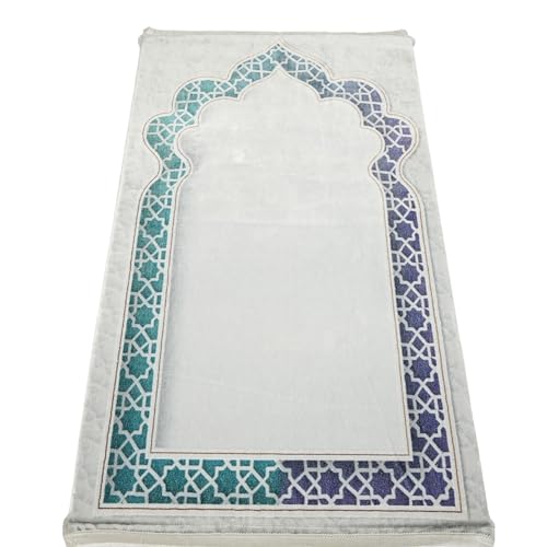 Modefa Islamic Foam Prayer Rug | Padded Cushion Janamaz Sajjadah | Long Soft Foam Rug (Selcuk Arch - Aqua Blue)