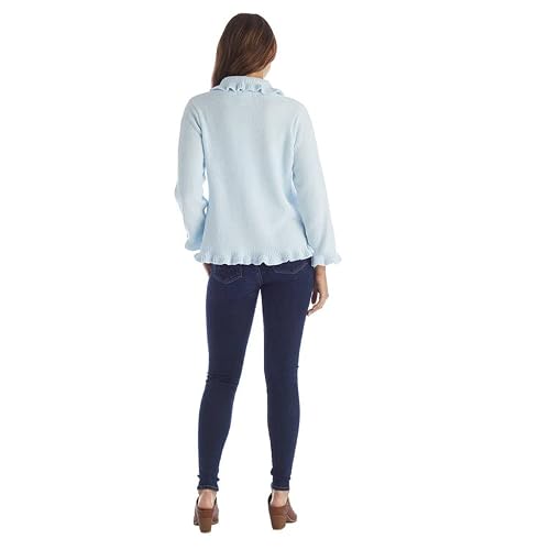 Softies Women's Ultra Soft Ruffle Chenille Bed Jacket with One Button & Side Pocket, Lightweight, Blue, L - Thumbnail 3