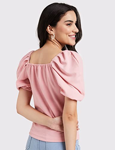 Image of Lymio Women's Crop Red Color V Neck Half Sleeve Polyester Solid Top
