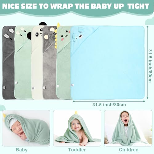 Image of SmoothNovelty 6 Pack Baby Hooded Towels Infants and Toddlers Coral Fleece Baby Bath Towels 31.5 x 31.5 Inch Absorbent Cute Soft Newborn Bath Essentials Gifts for Boys & Girls(Multicolor,Cute)