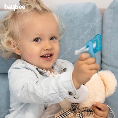 Image of Baybee Ring Natural Water Filled Silicone Teether for Babies to Soothe Their Gums, Bpa Free Food Grade Easy Grasp Teething & Chewing Toys for Babies 6 to 12 Months Baby Infant (Blue)