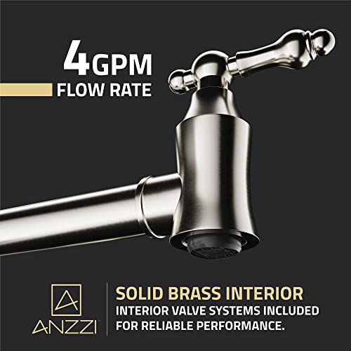 Anzzi Wall Mount Pot Filler Faucet, Double Joint Swing Arms, Single Hole, Solid Brass Interior, Stainless Steel Finish, Brushed Nickel, 2 Handle (Kf-Az259Bn) #TOP5