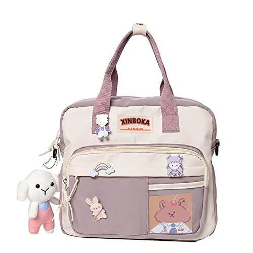 ALINUOYQ Kawaii Mochila de ombro para estudantes coreanos japoneses, bolsa escolar de nylon com cores de sucesso, linda bolsa de viagem para meninas, Roxa