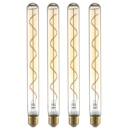 TEKLED T30 Filament Vintage DIMMABLE LED Bulbs | 300mm Tubular E27 Edison Screw | Energy Saving 4W Light Bulb 24W Equivalent | Amber 2400K 240LM | 4-Pack | Warm White