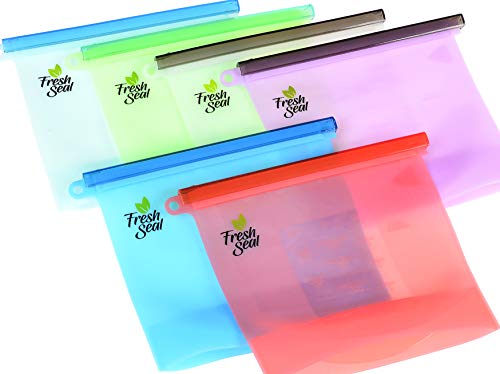 Reusable Silicone Food Storage Bags Set 4 Medium 3 Large | Sandwich, Sous Vide, Liquid, Snack, Lunch, Fruit | FDA, Keep Food Hot or Cold Airtight Zip
