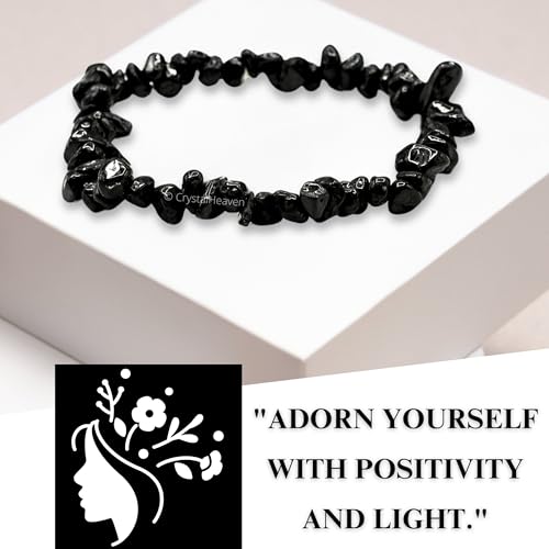 Image of Certified Black Tourmaline Bracelet for Women Men with Healing Crystal and Reiki Stone - Beautiful Gemstone Beaded Bracelet for Balance, Harmony & Positive Energy (Chips Stone Beads)