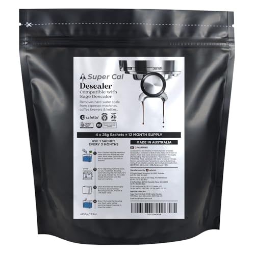Super Cal Descaler - 4x25g Sachets (12mth Supply) by Cafetto who make Sage Descaler for Coffee Machines & Kettles | Made in Australia - a Super Premium coffee machine descaler