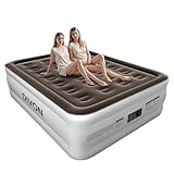 DIVON Full Air Mattress with Built in Pump Raised, 2 Min Self Inflatable Mattress, 18’’ Blow up Mattress for Adults, 660 LBS Portable Air Bed for Guest, Camping, Travel & Floor, Brown
