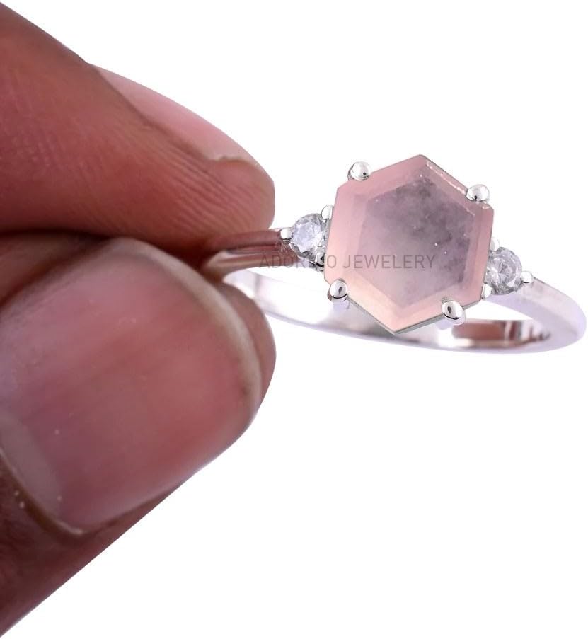 Sterling Silver 925 Ring For Womens Aquamarine Simulated Diamond Ring Sterling Silver Art Deco Ring March Birthstone Hexagon Gemstone Ring