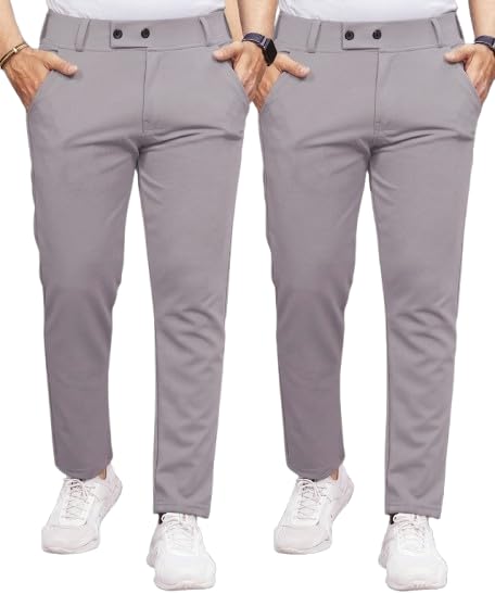 Image of Men's Slim Fit Lycra Formal Trousers Combo | Stretchable Smart Casual Pants for Office Wear | Mid-Rise Flat Front Stylish Chinos