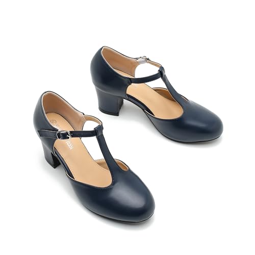 Women's T Strap Mary Jane Shoes Mid Block Chunky Heel Buckle Dress Pumps 7