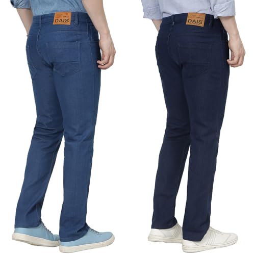 Image of DAIS Men's Stretchable Straight Fit Mid Rise Jeans, Pack of 2, (Combo of 2 Jeans)