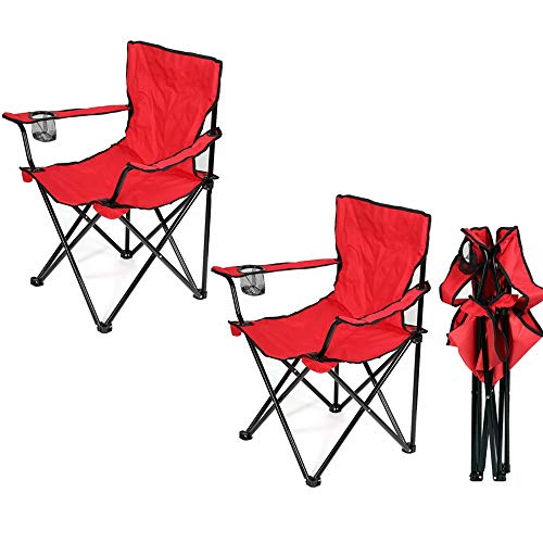 Équipement Camping Car - Chaise Pliante Légère & Portable - Idéale pour Plage, Camping, Pique-Nique - Rouge - 2 Pièces