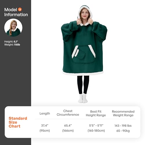 Giggling Getup Wearable Blanket Hoodie for Women Men Gifts for Women Mom Wife Sherpa Fleece Hooded Blanket Sweatshirt Cozy Sherpa Wearable Throw with Pocket & Sleeves for Adult Standard Forest Green