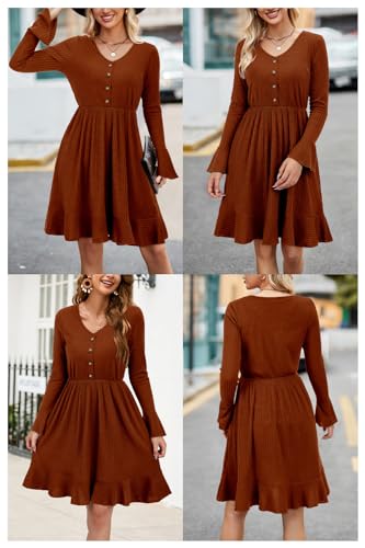 ULTRANICE Women's Sweater Dress Fall Long Bell Sleeve V Neck Button Casual Flared Winter Dresses2